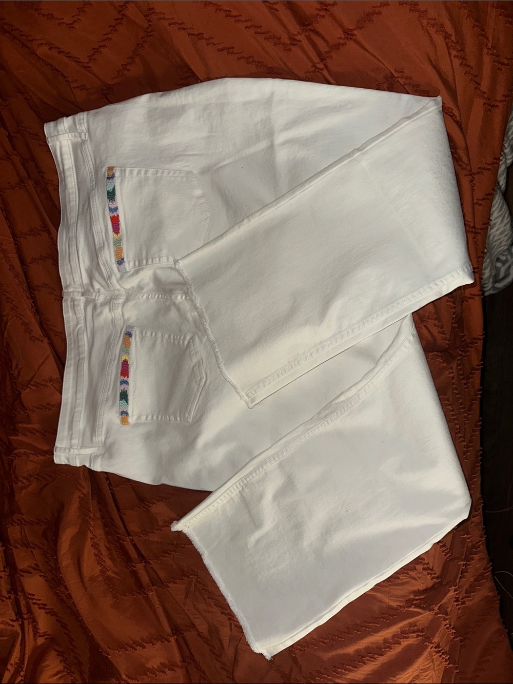 Candace Cameron Bure White Wide-Leg Jeans with Multicolor Pocket Trim